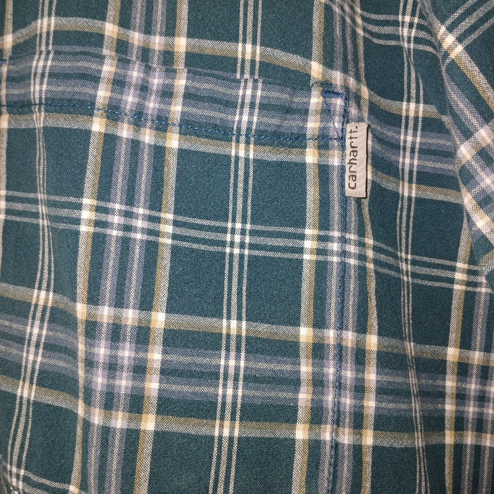 EUC CARHARTT Men's Navy Checkered Button Down Shirt - Picture 4 of 6
